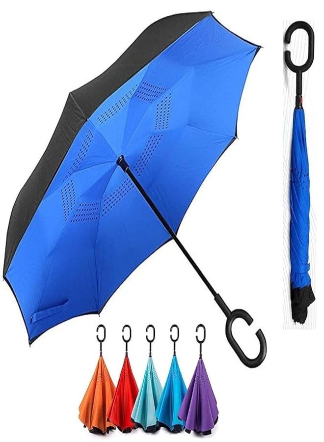 SHOPOBOX Unisex Windproof Upside Down Reverse Umbrella with C-Shaped Handle and UV Protection - Image 1